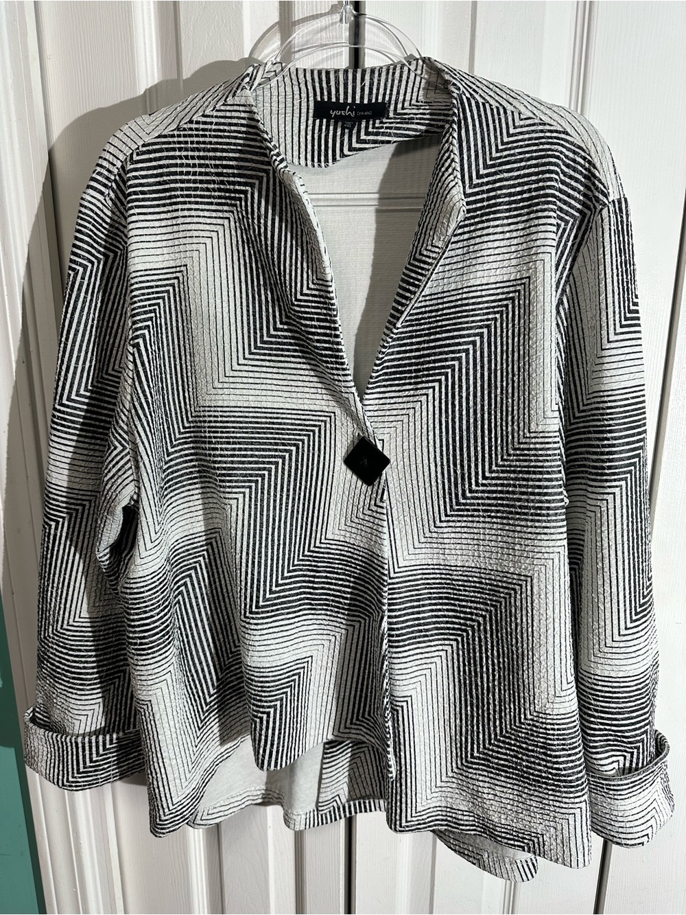 Yushi Black White Blazer Asymmetrical Jacket Artsy Textured Lagenlook XXL   AA26